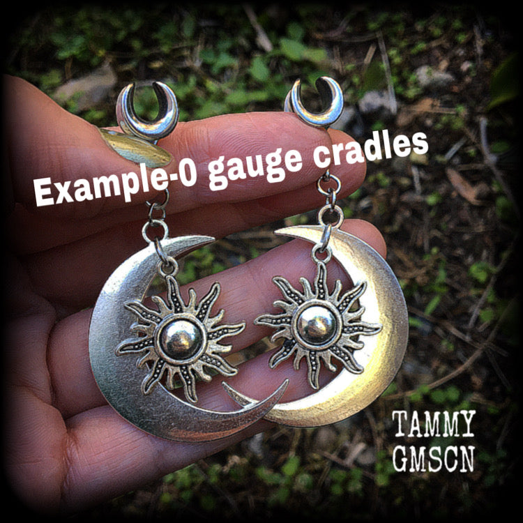 Sun and moon gauged earrings