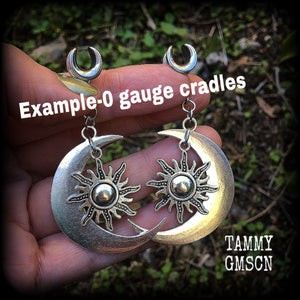 Sun and moon gauged earrings