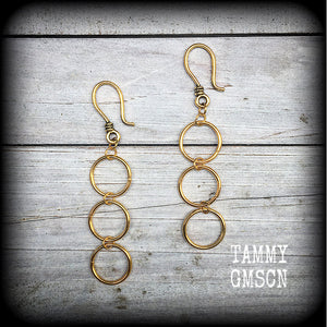 Circle earrings Geometric earrings 8 gauge ear weights Ear hangers Gold circle earrings Sacred geometry earrings Pierced ears Tunnel dangles Ear gauges Geometric body jewelry Stretched ears Stretched lobes Gauged earrings Gauged ears