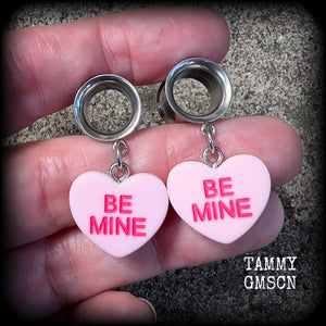 Candy hearts tunnel earrings-Tunnel dangles