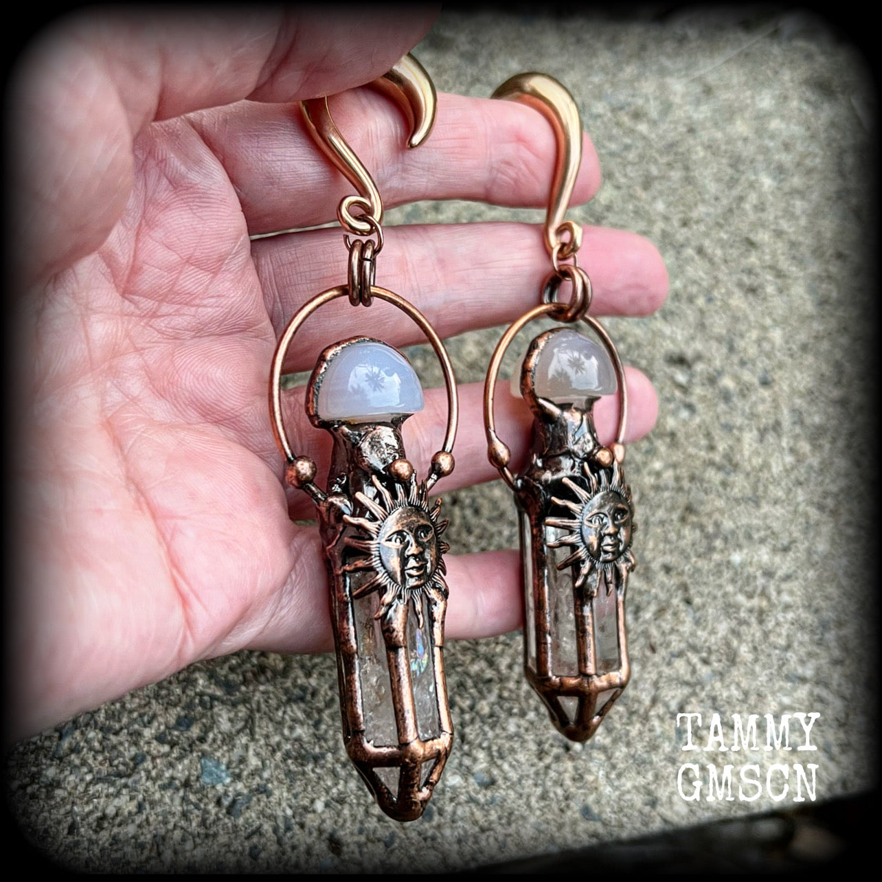 Clear quartz gauged earrings-Sun God ear weights