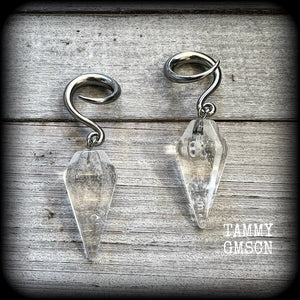 Clear quartz faceted gauged earrings