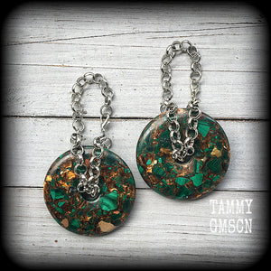 Malachite and bronzite earrings-Ear hangers