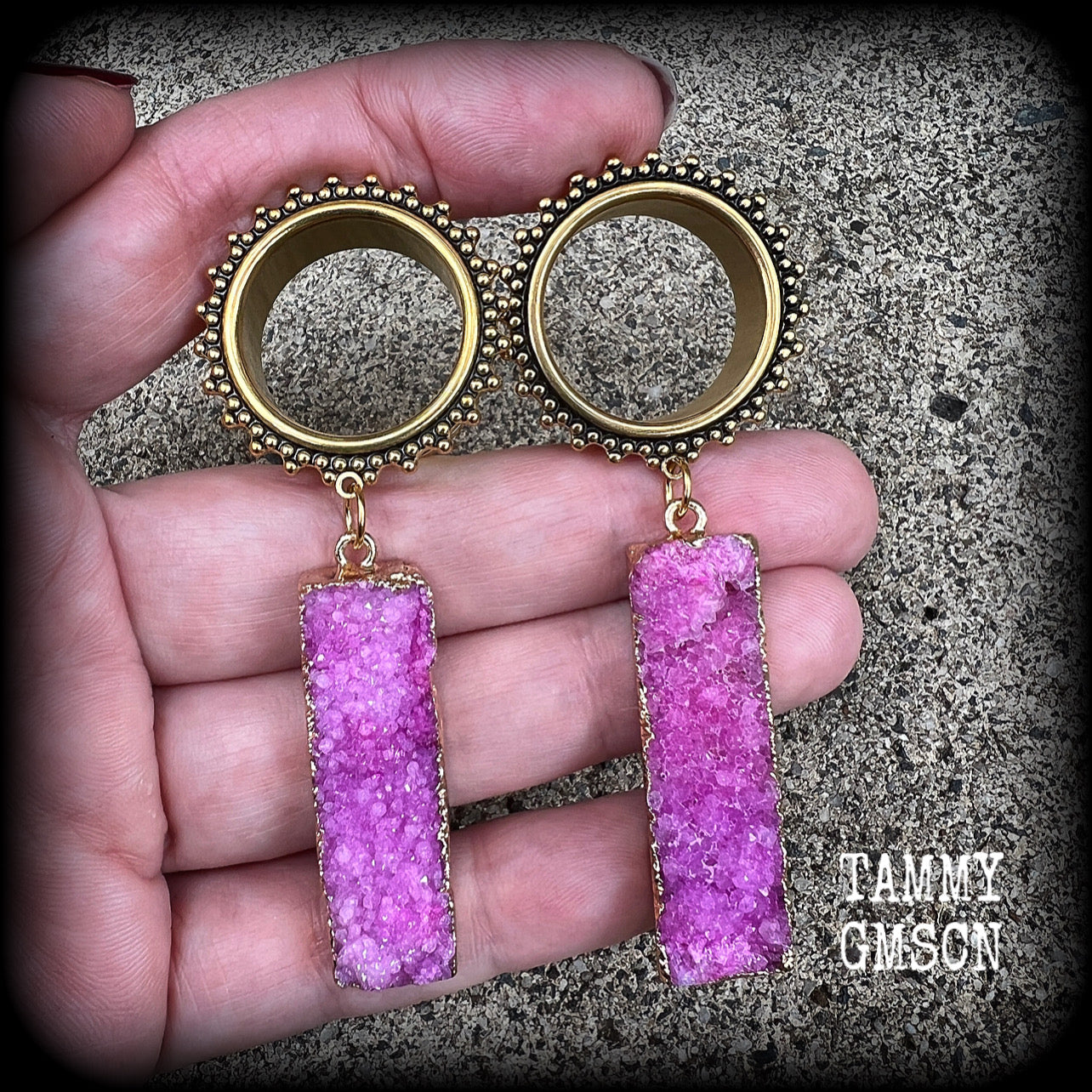 Gemstone gauged earrings 