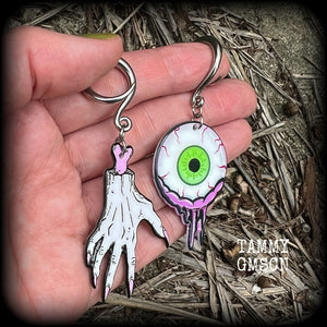 Zombie eyeball gauged earrings-Halloween earrings