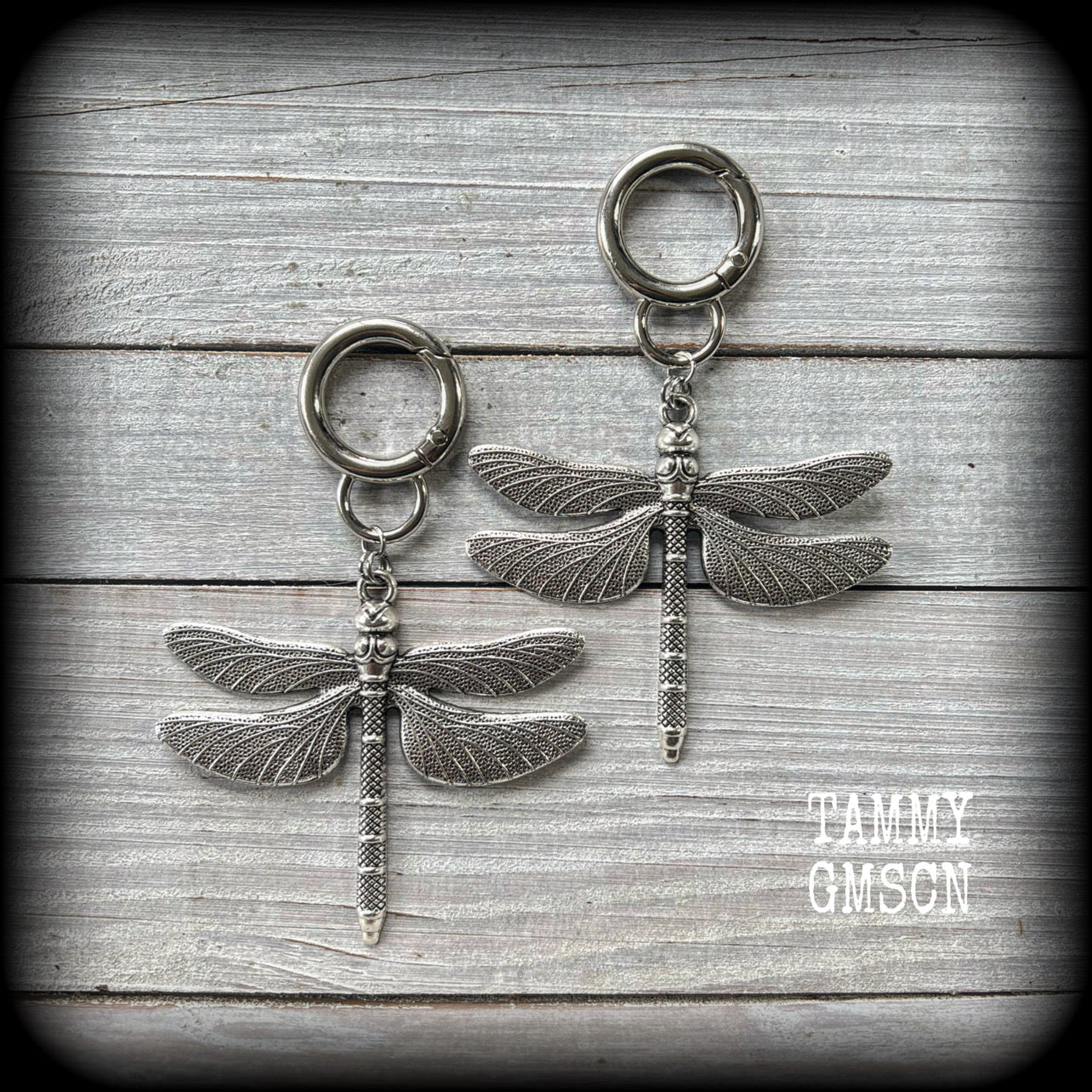 Damselfly earrings-Dragonfly snap ring earrings