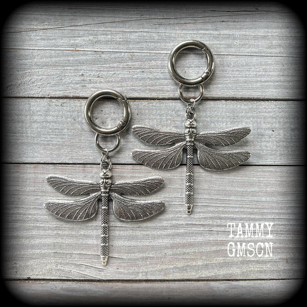 Damselfly earrings-Dragonfly snap ring earrings