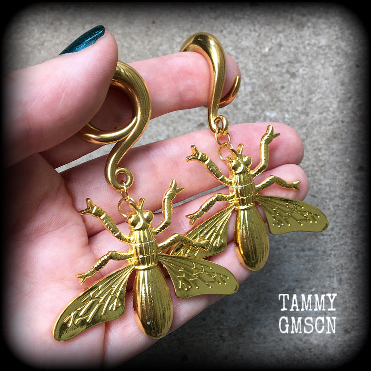 Wasp earrings-Insect gauged earrings