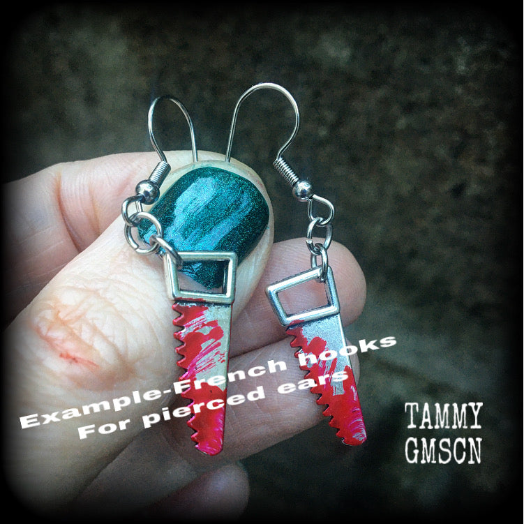 Bloodied bone saw earrings