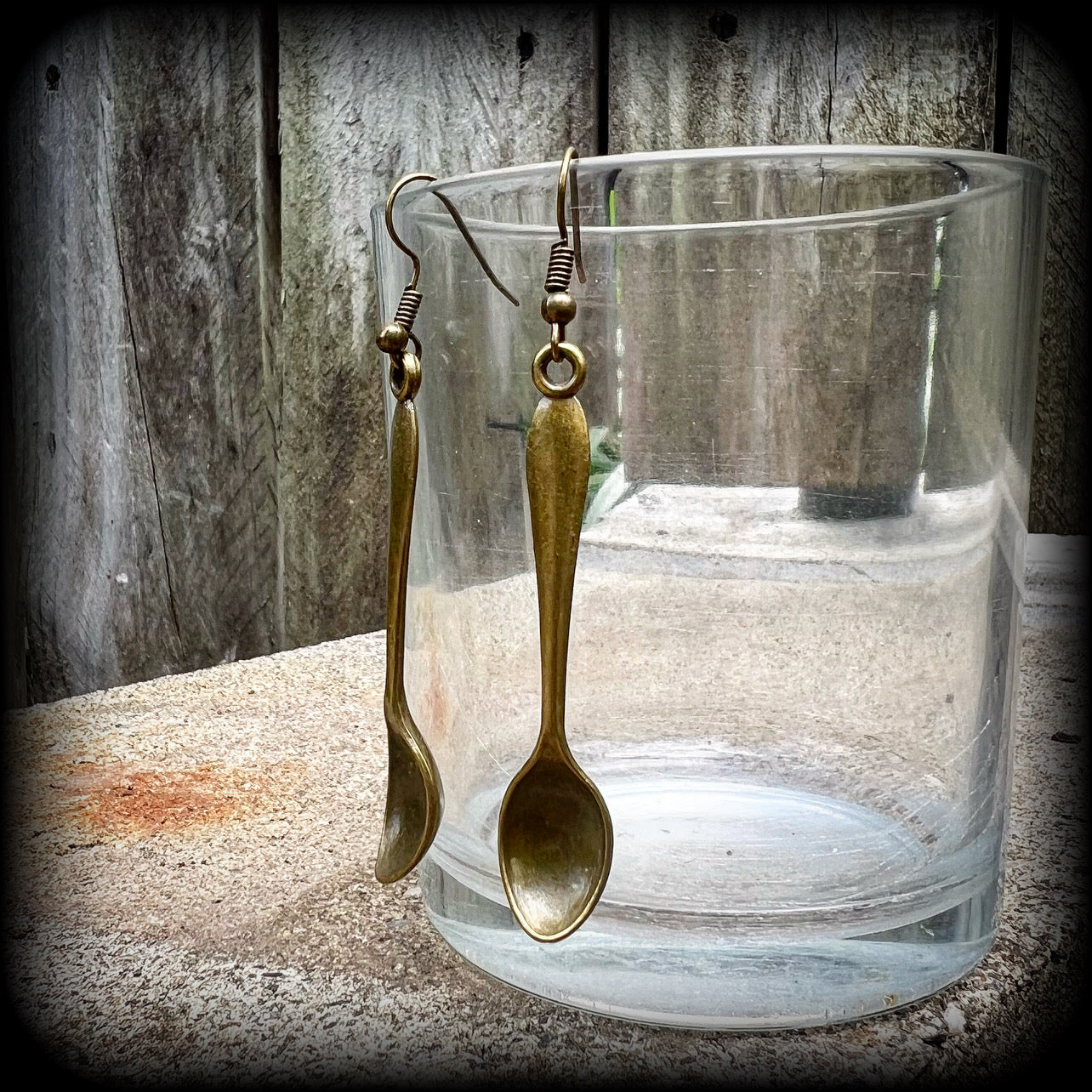 Antique bronze teaspoon earrings