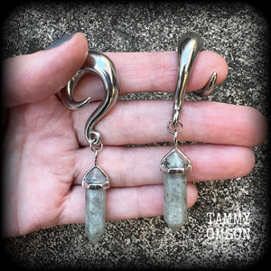 Labradorite gauged earrings-Hanging gauges