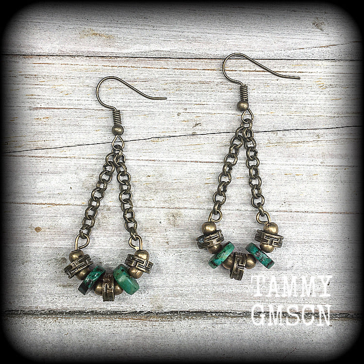 Malachite and antique bronze sea witch earrings