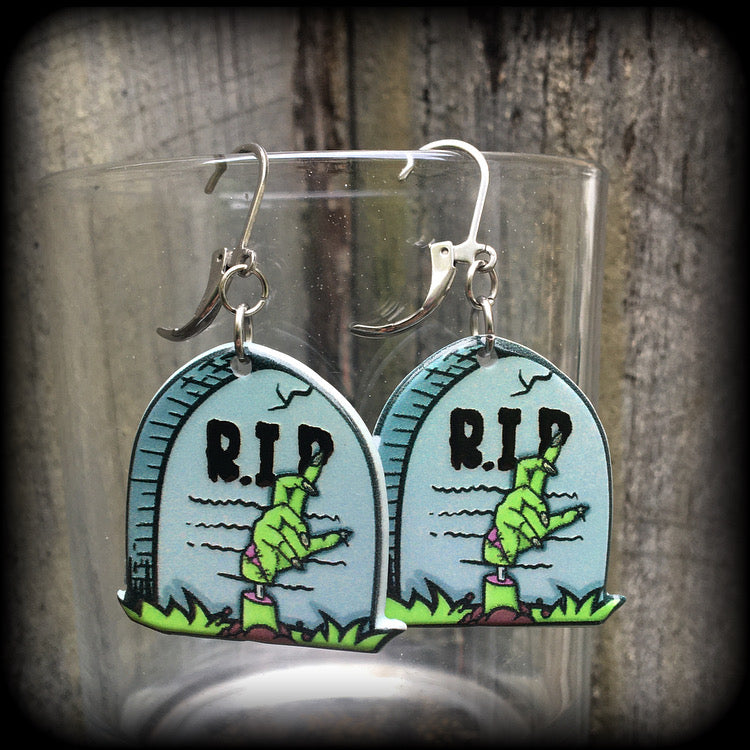 Zombie tombstone earrings-Halloween earrings