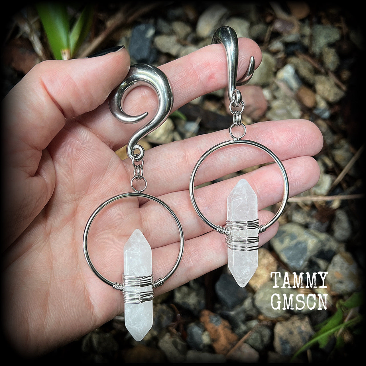 Clear quartz gauged earrings