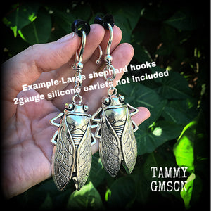 Silver cicada earrings-Tunnel dangles