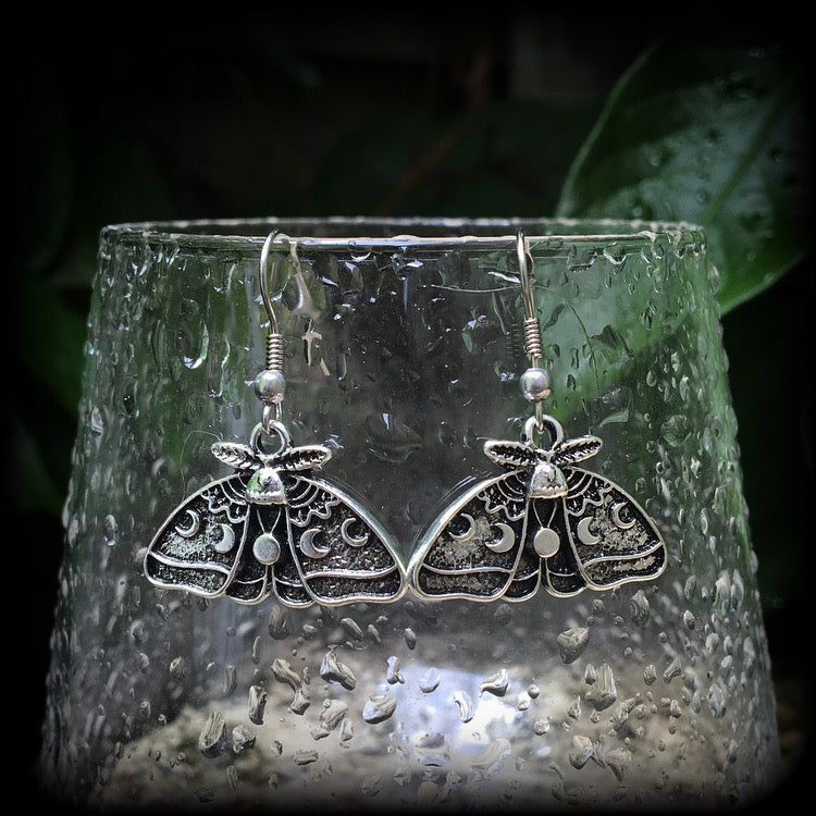 Insect earrings Moth earrings Insect earrings Moon phases earrings Lunar moth earrings Deaths head moth earrings Insect earrings Bug earrings Pierced ears Moss goth Cottagecore Witchy Pagan Coven jewellery ear gauges Ear jewelry