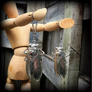 Silver cicada tunnel earrings 