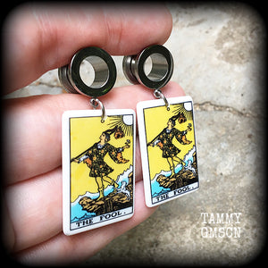 The Fool tarot card tunnel earrings
