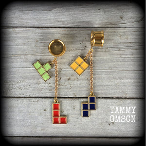 Tetris tunnel earrings-Tunnel dangles