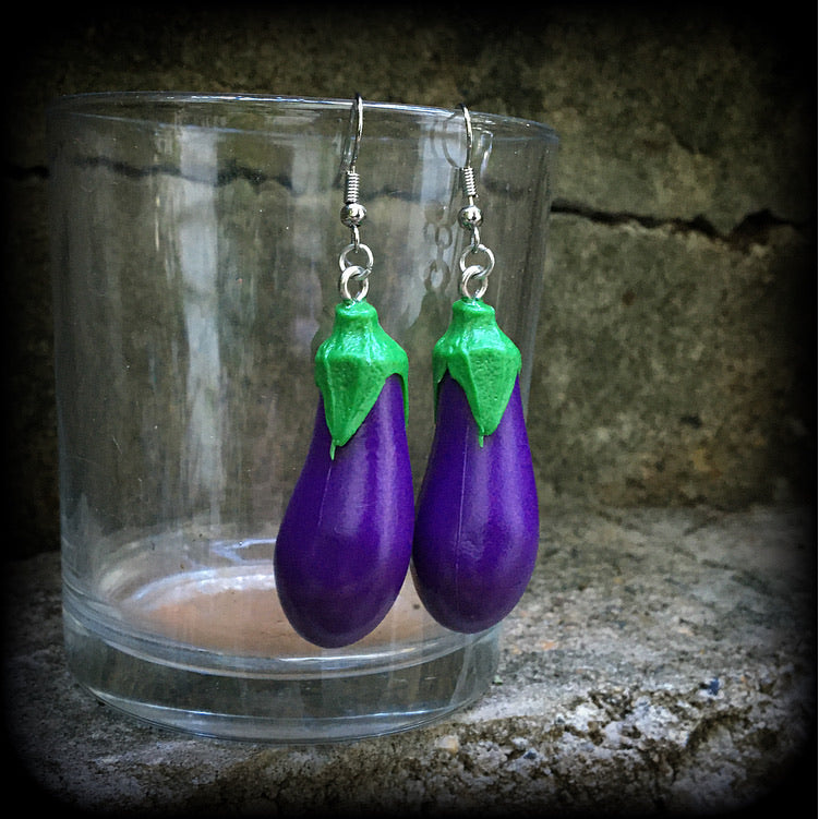 Emoji earrings-Eggplant earrings