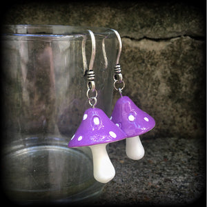 Purple mushroom earrings-Mushroom ear hangers