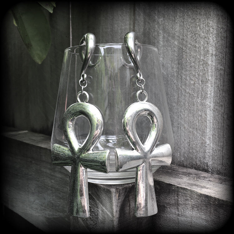 Ankh gauged earrings-Ear hangers