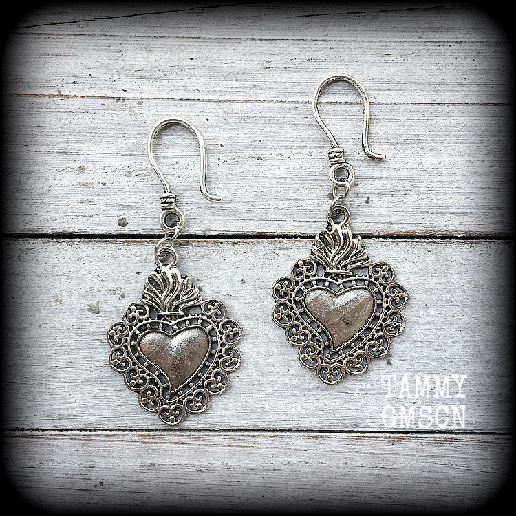 Sacred heart earrings-Ear hangers