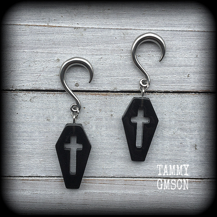 Coffin gauged earrings-Halloween earrings