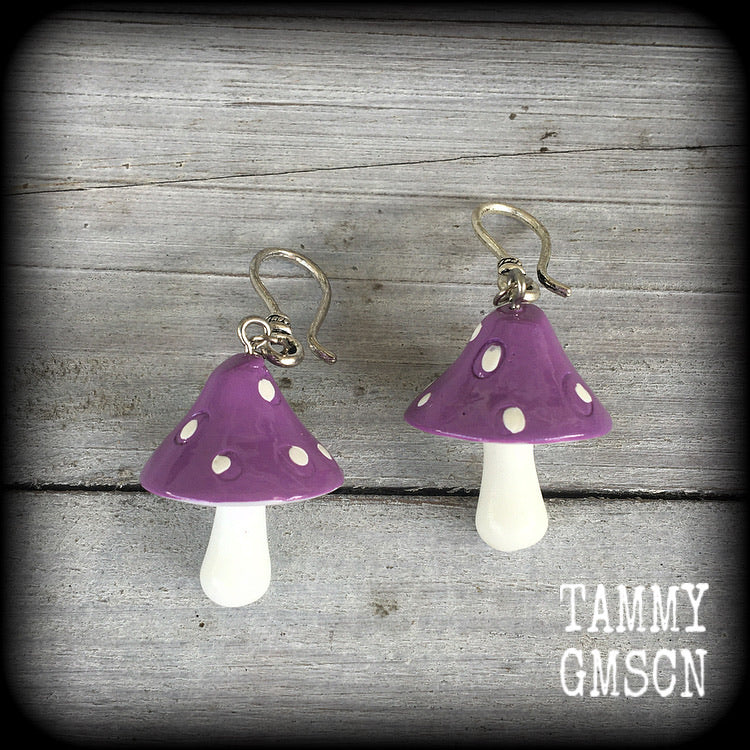 Purple mushroom earrings-Mushroom ear hangers