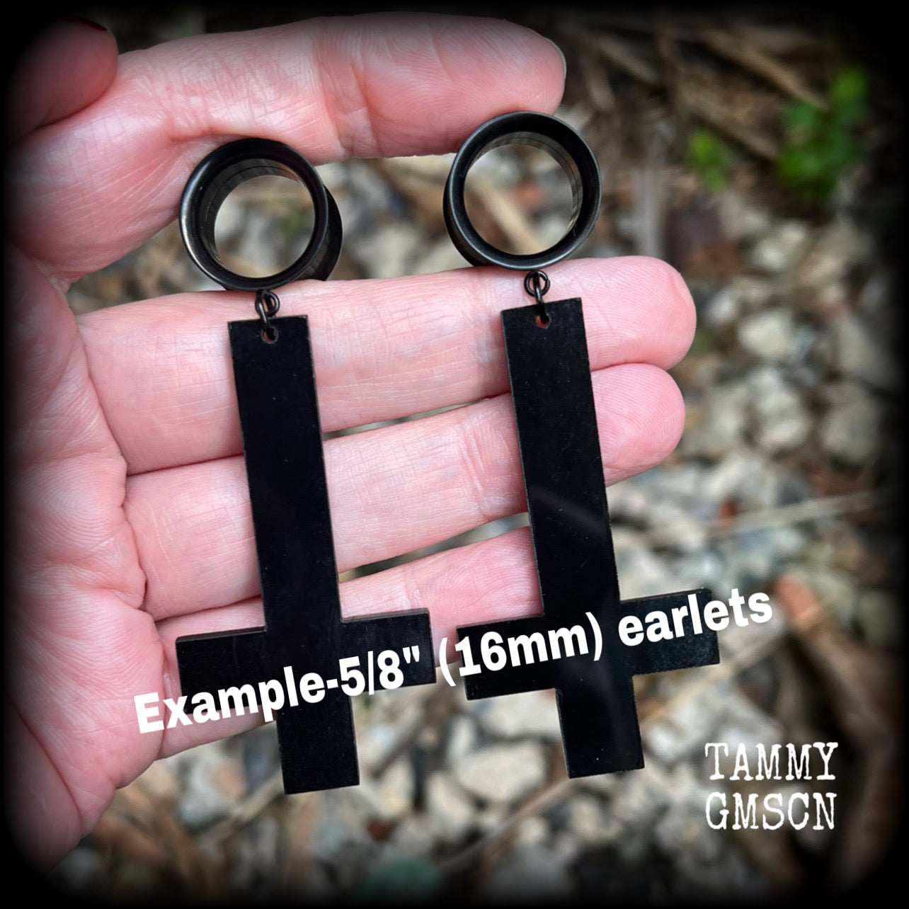 Inverted cross tunnel earrings