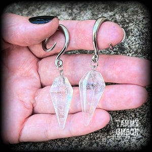 Clear quartz faceted gauged earrings