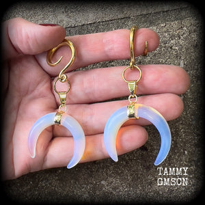 Opalite crescent moon gauged earrings