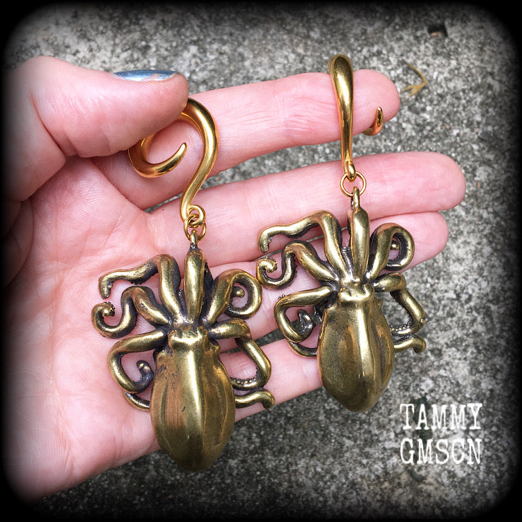 Brass octopus ear weights-Gauged earrings