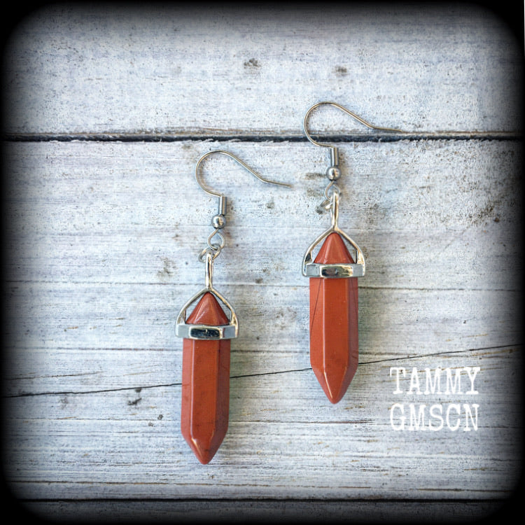 Red jasper earrings-Gemstone earrings