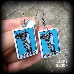 The Hermit Tarot card earrings Tarot cards Chiromancy Palmistry Tarot jewellery Occult jewellery Esoteric jewelry Pierced ears Stretched lobes
