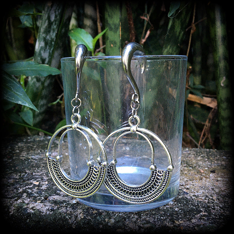 Goddess Ishtar gauged earrings-Tribal ear weights