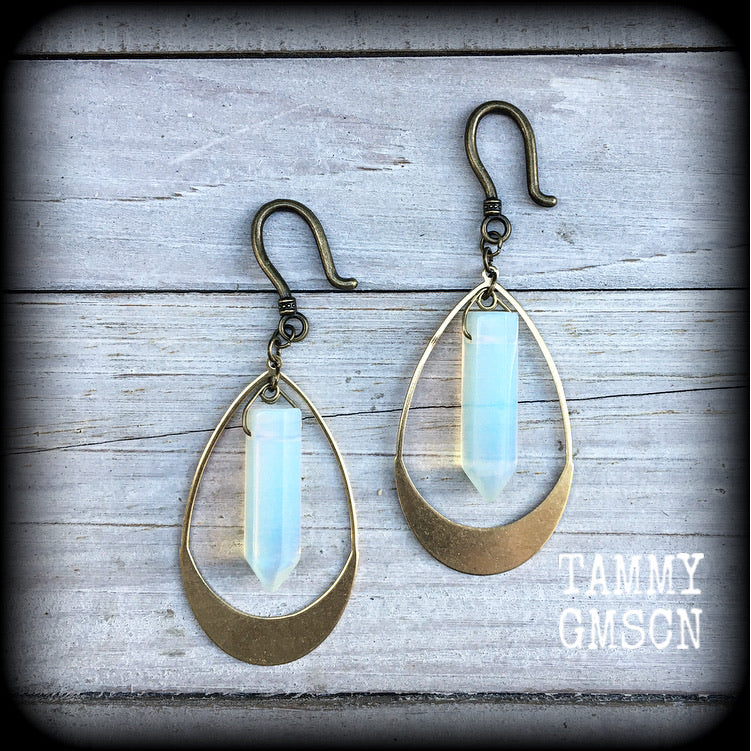 Opalite and brass teardrop ear hangers