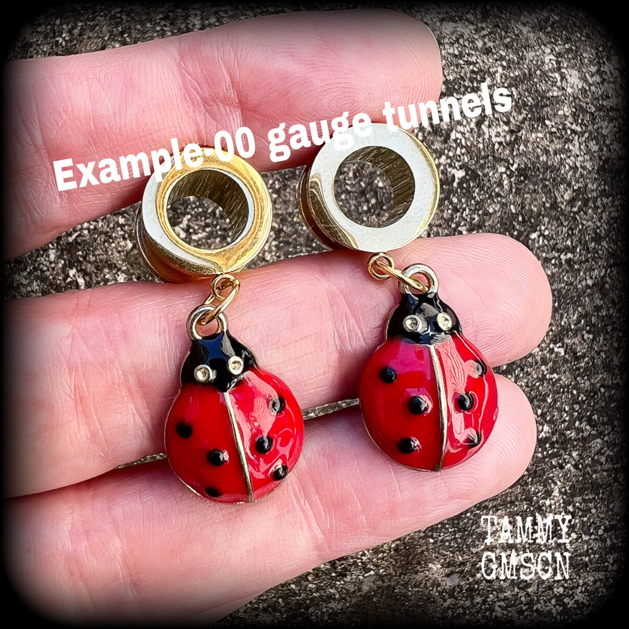 Ladybug tunnel earrings