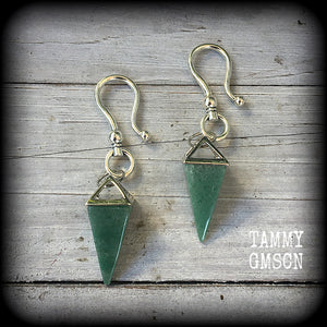 Green aventurine earrings Gemstone ear hangers Gemstone ear weights Tunnel earrings Tunnel dangles Ear gauges Stretched ears Stretched lobes Body jewelry Body jewellery 