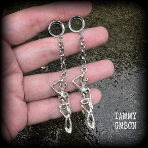 Skeleton tunnel earrings-Halloween earrings