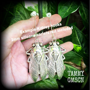 Silver cicada earrings-Tunnel dangles