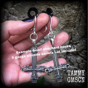 Inverted Cross earrings-Satanic jewelry