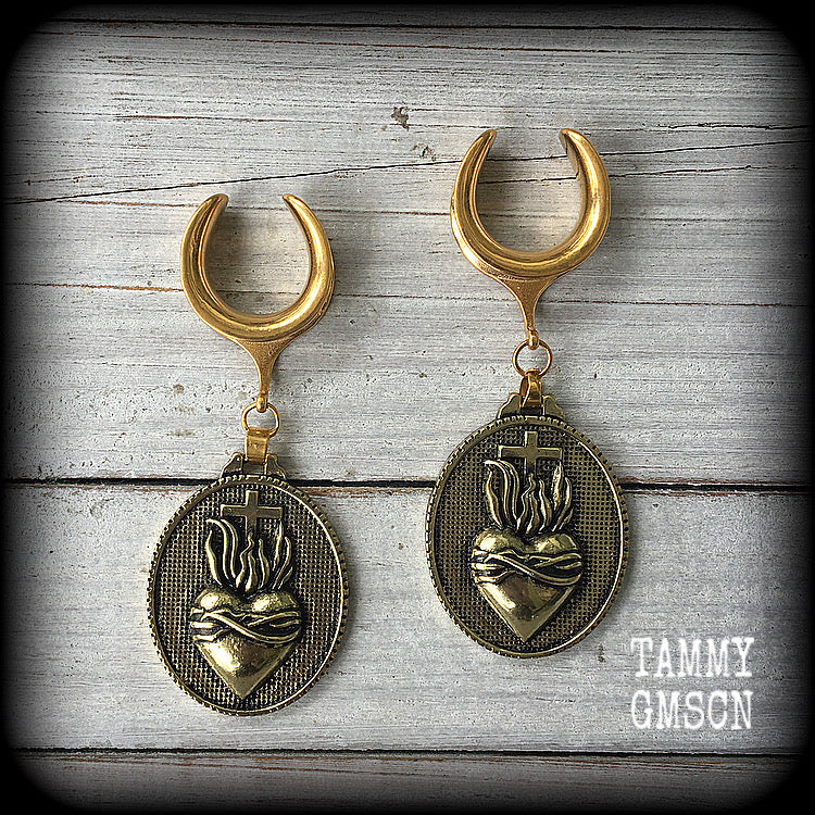 Sacred heart gauged earrings