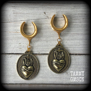 Sacred heart gauged earrings