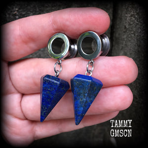 Lapis Lazuli earrings Gemstone tunnels Gemstone plugs Ear gauges Ear hangers Gauged earrings Body jewelry Body jewellery
