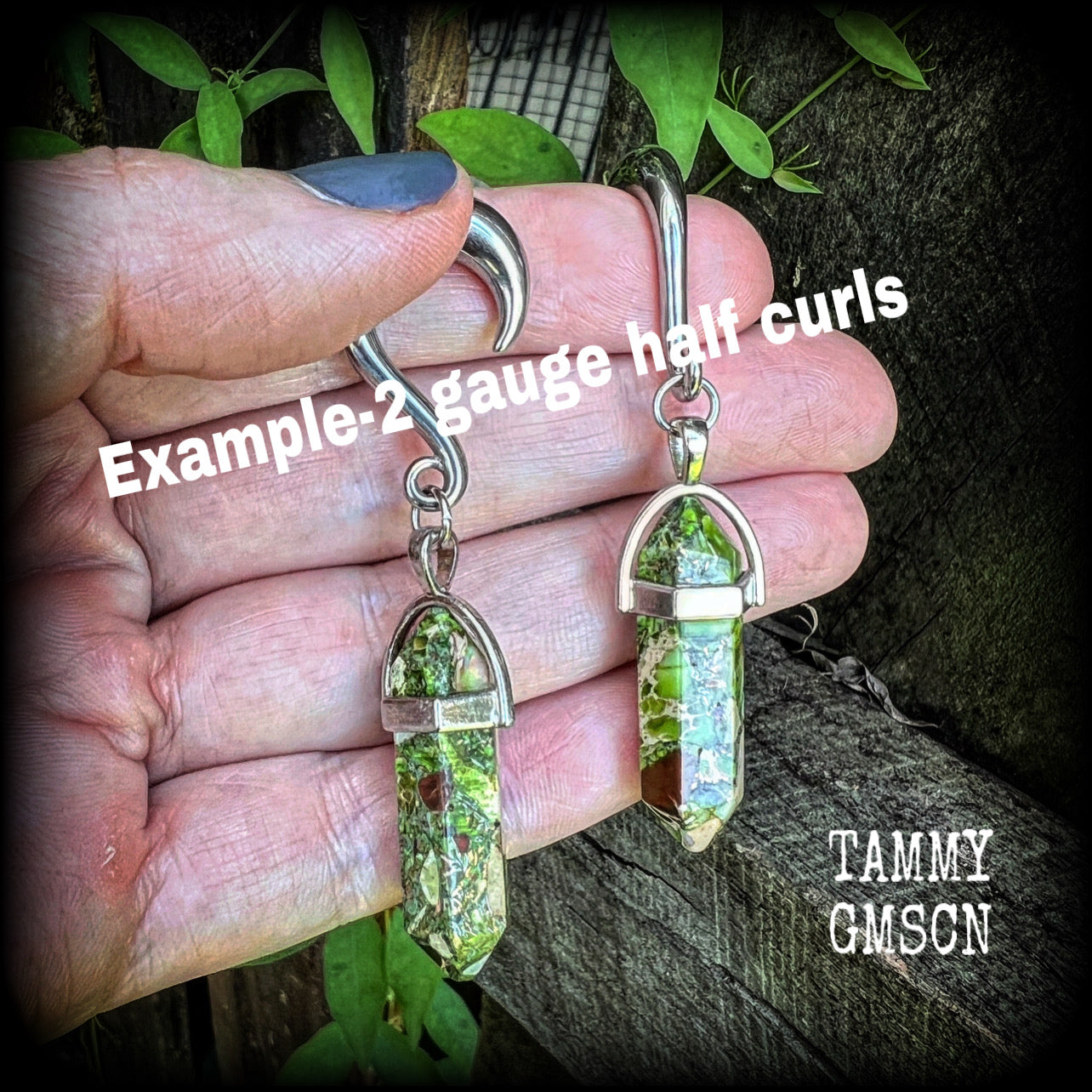 Green Ocean jasper gauged earrings