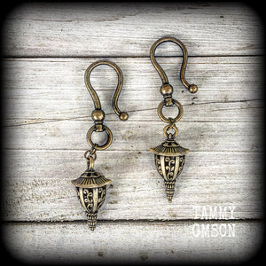 Antique bronze earrings Bronze ear hangers Bronze ear weights Tunnel earrings Tunnel dangles Lantern Lanterns Japanese lantern tattoo Japanese ornaments Stretched ears Stretched lobes Gauged ears Gauged earrings Ear gauges 10mm 8mm 6mm 5mm 4mm  