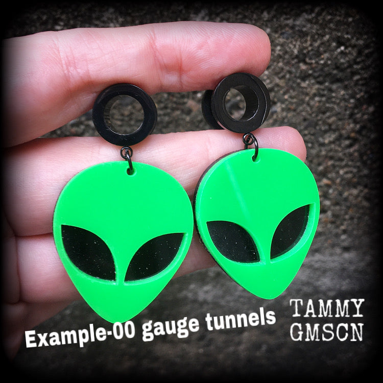 Alien earrings-Alien face tunnel earrings