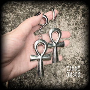 Ankh gauged earrings-Ear hangers