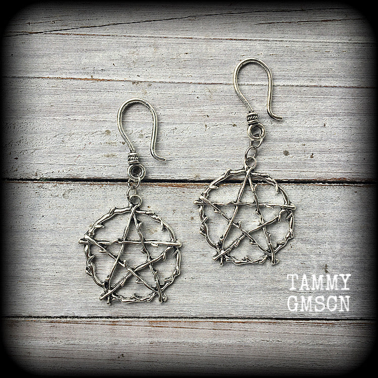 Cottagecore earrings Occult ear hangers Pentagram earrings Ear weights Tunnel dangles 8 gauge earrings Body jewelry Black Friday